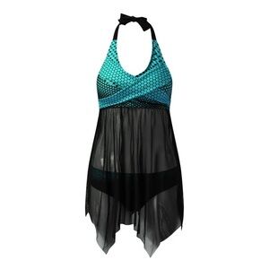 Two Piece plus size Tummy Control  See Through Tankini Top with bikini